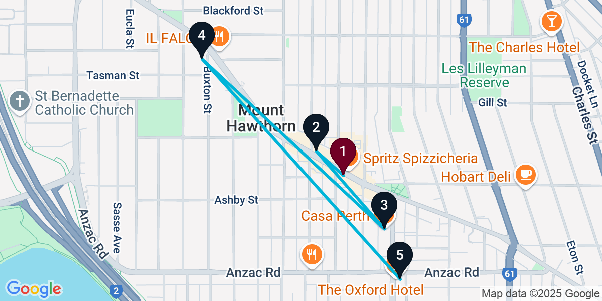 Map for 5-Stop Mount Hawthorn Bar Crawl