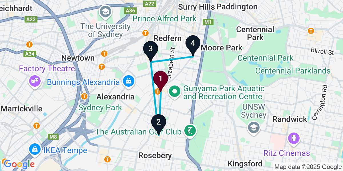 Map for 4-Stop Zetland Cocktail Bar Crawl