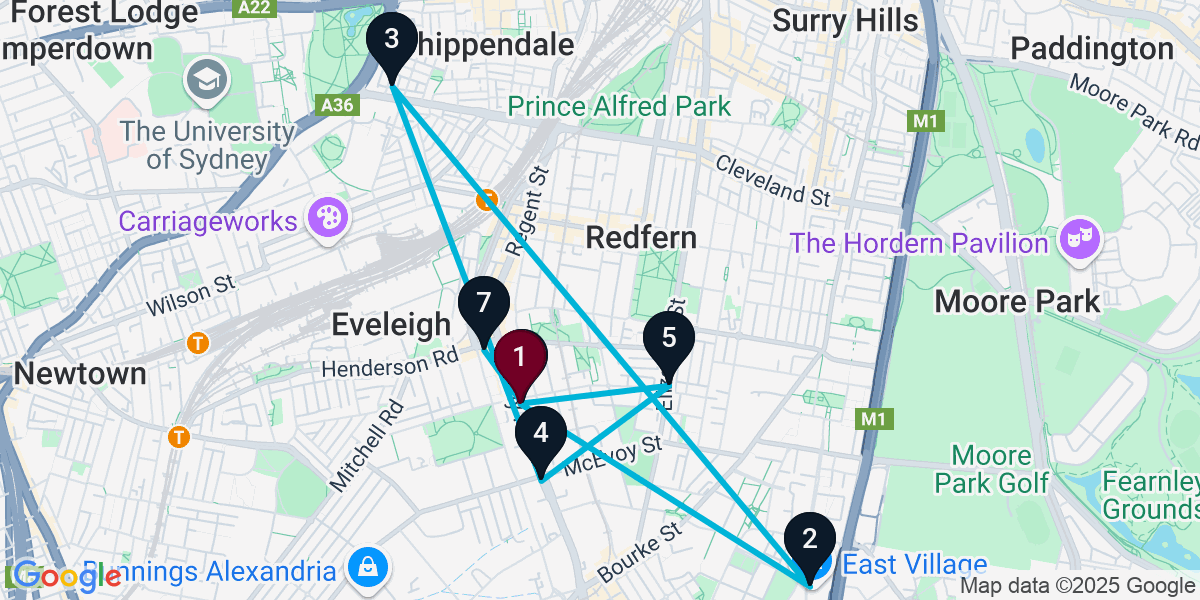 Map for 7-Stop Waterloo Pub Bar Crawl