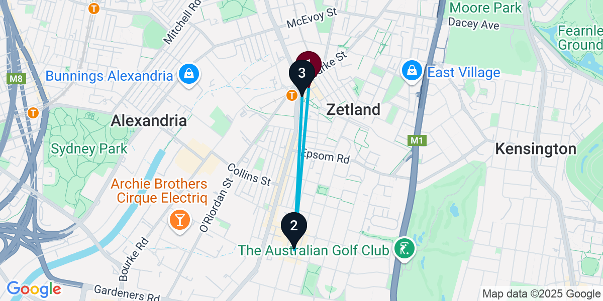 Map for 3-Stop Zetland Cocktail Bar Crawl