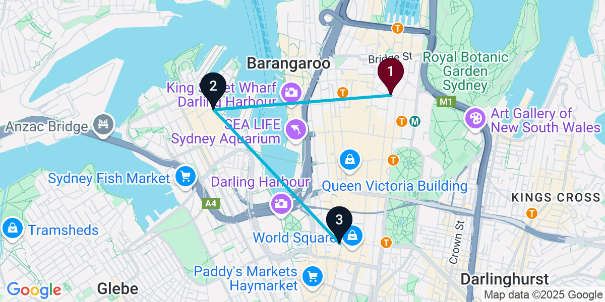 Map for 3-Stop Sydney Sports bar Bar Crawl