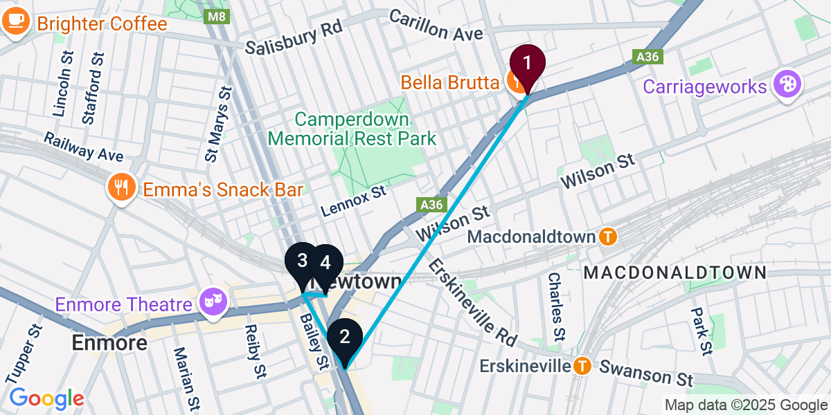 Map for 4-Stop Newtown Bar Crawl