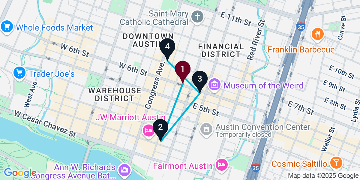 Map for 4-Stop Austin Pub Bar Crawl