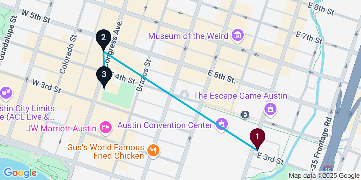 Map for 3-Stop Austin Speakeasy Bar Crawl