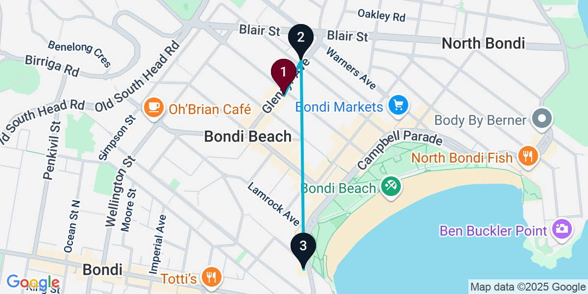 Map for 3-Stop Bondi Beach Beach bar Bar Crawl