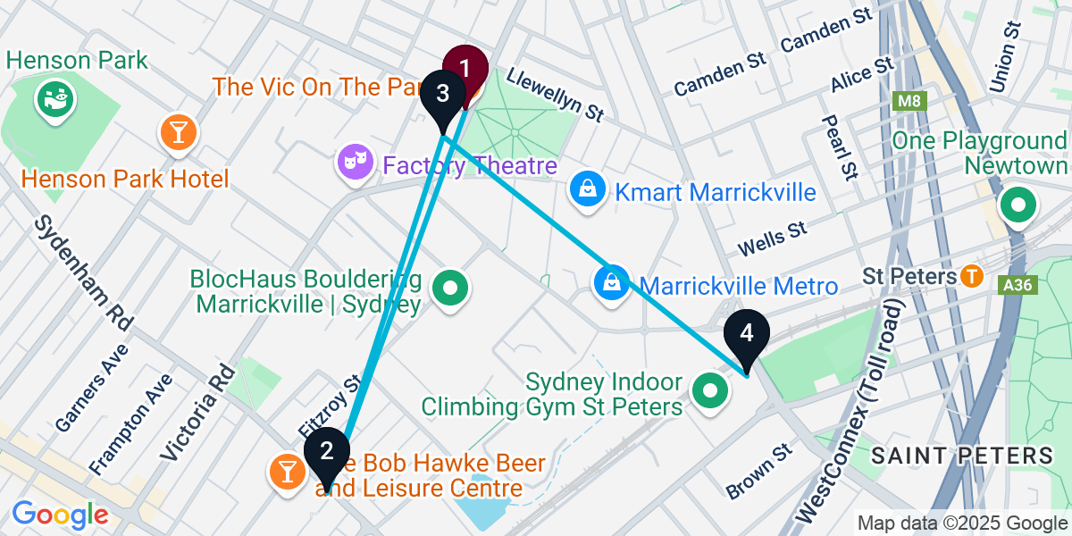 Map for 4-Stop Marrickville Brewery Bar Crawl