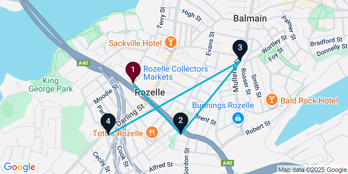 Map for 4-Stop Rozelle Live music Bar Crawl