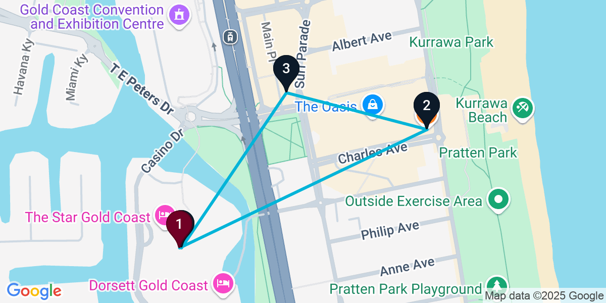Map for Broadbeach Bar Crawl
