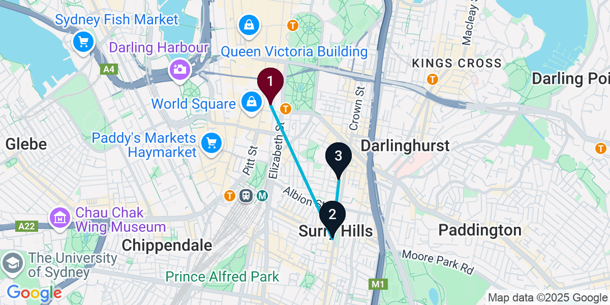 Map for 3-Stop Sydney Wine bar Bar Crawl