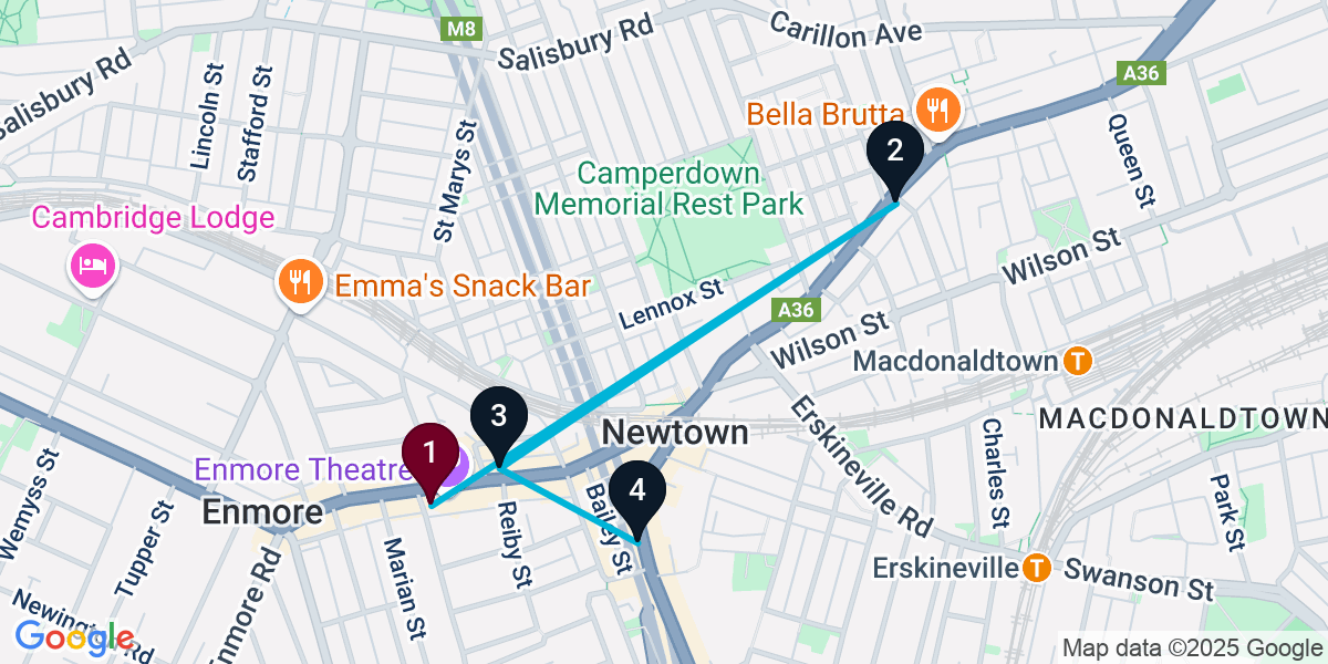 Map for 4-Stop Newtown Pub Bar Crawl