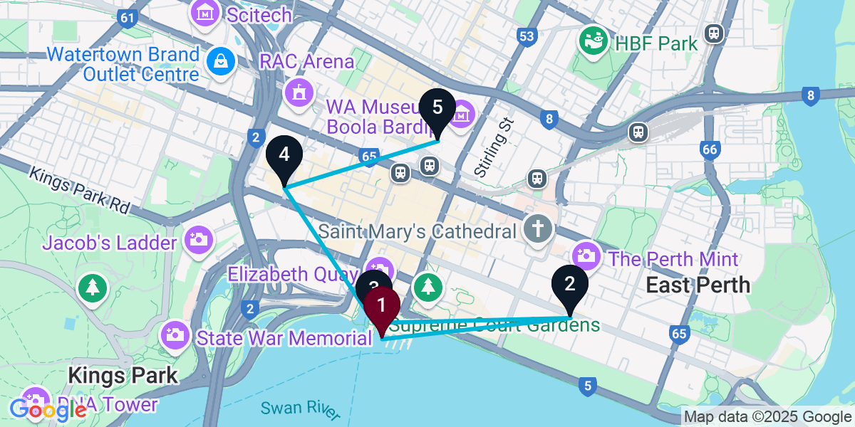 Map for 5-Stop Perth Wine bar Bar Crawl