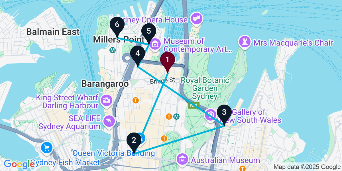 Map for 6-Stop Sydney Pub Bar Crawl