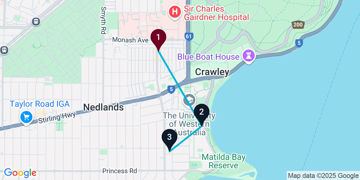 Map for 3-Stop Nedlands Bar Crawl
