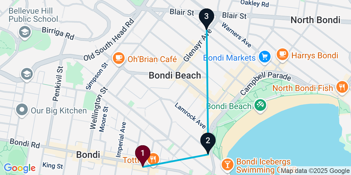 Map for 3-Stop Bondi Beach bar Bar Crawl