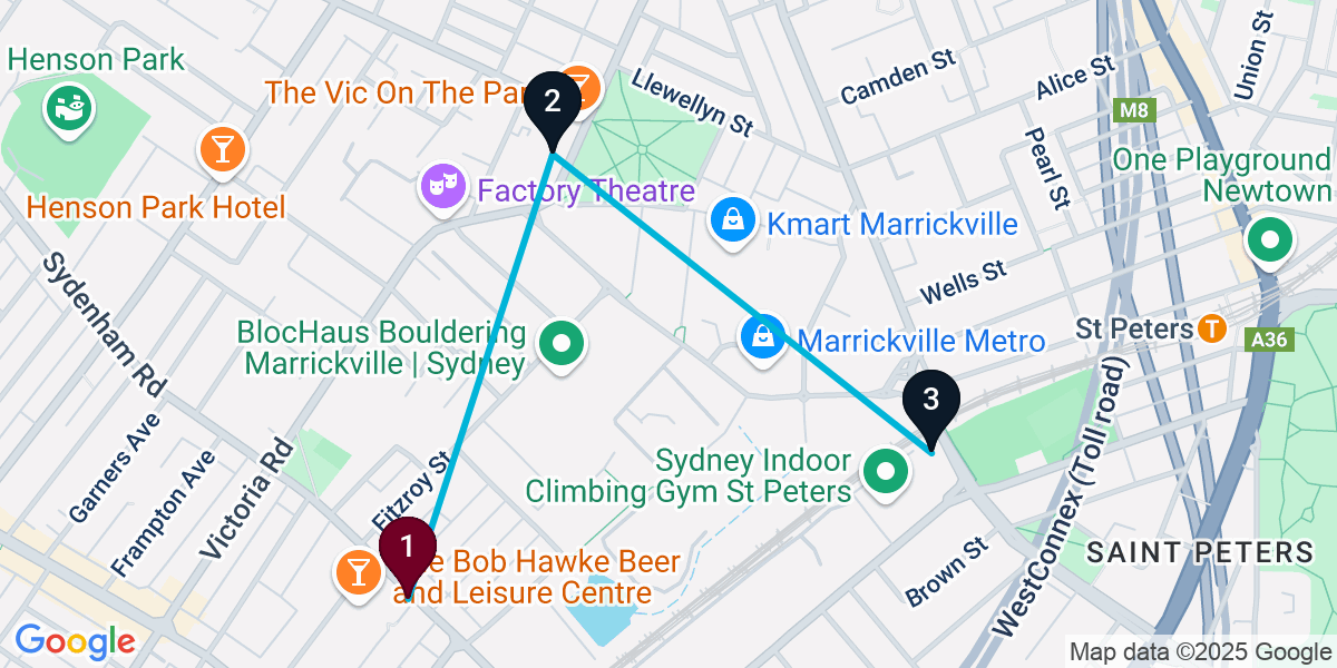 Map for 3-Stop Marrickville Brewery Bar Crawl