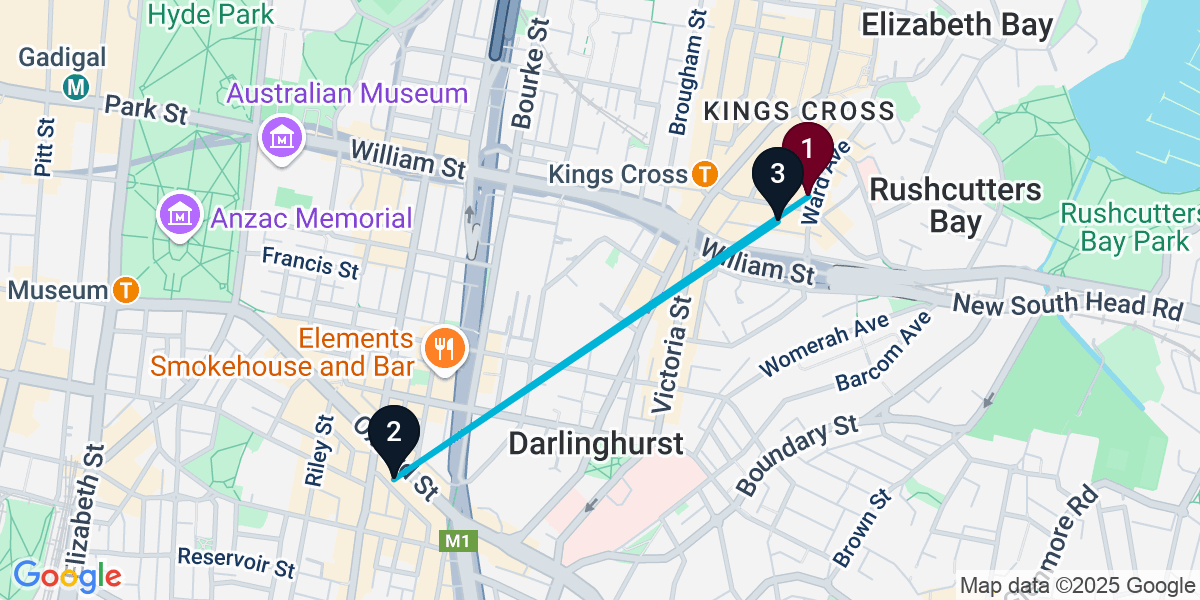 Map for 3-Stop Potts Point Bar Crawl