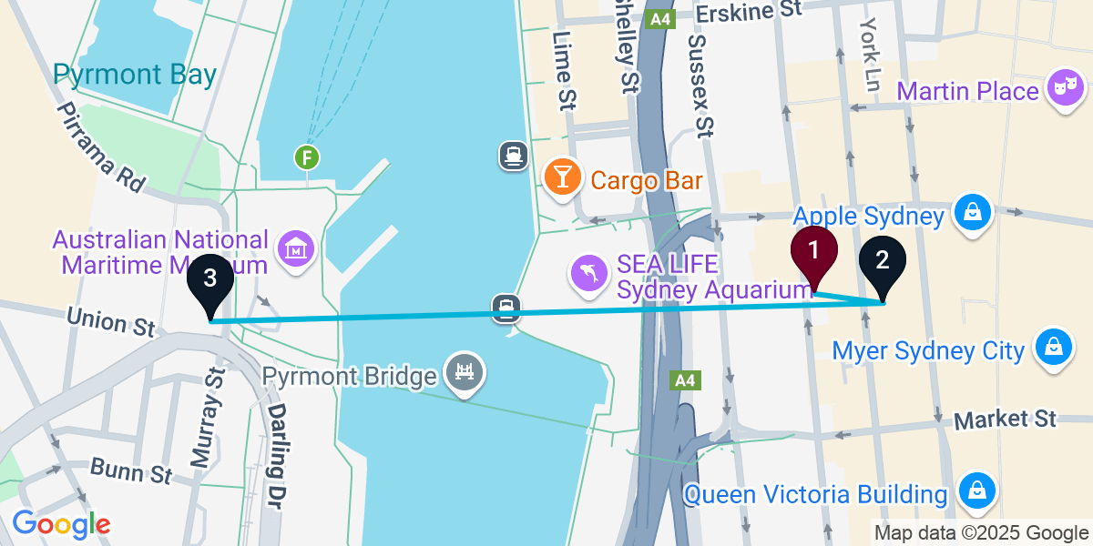 Map for Compact Sydney Bar Crawl