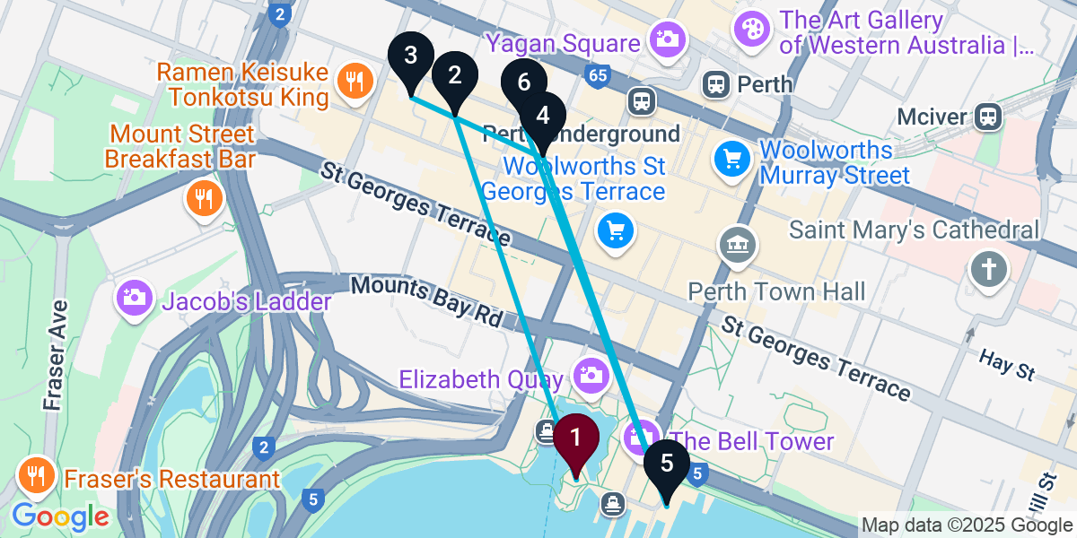 Map for 6-Stop Perth Pub Bar Crawl