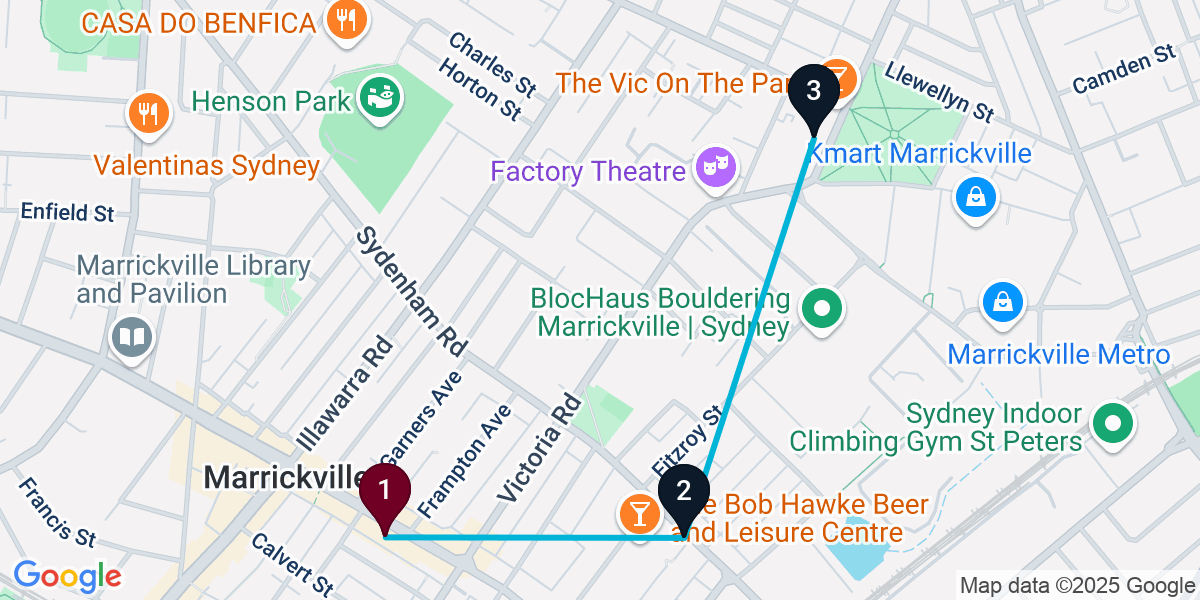 Map for 3-Stop Marrickville Brewery Bar Crawl