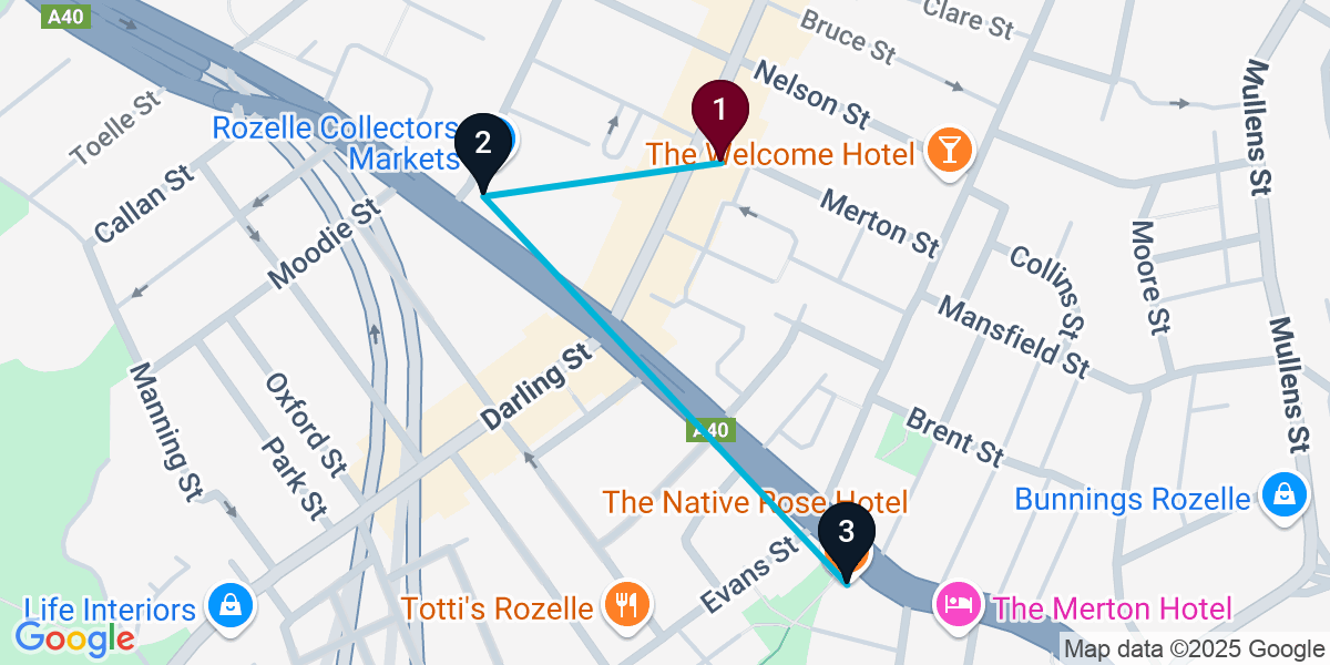 Map for 3-Stop Rozelle Live music Bar Crawl