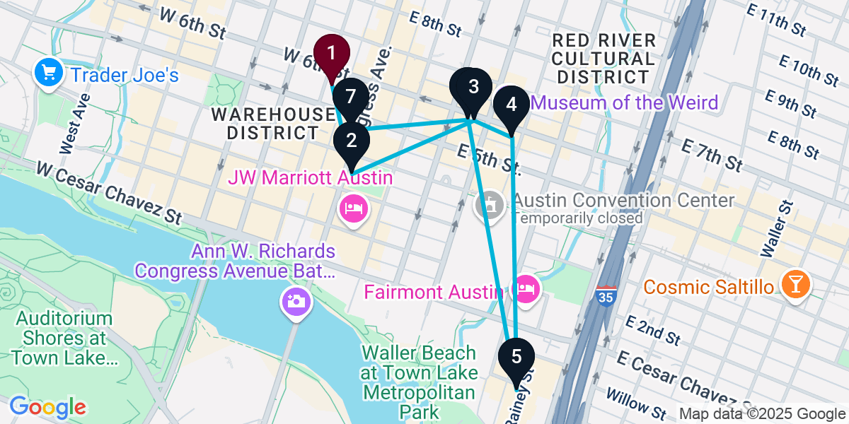 Map for 7-Stop Austin Bar Crawl