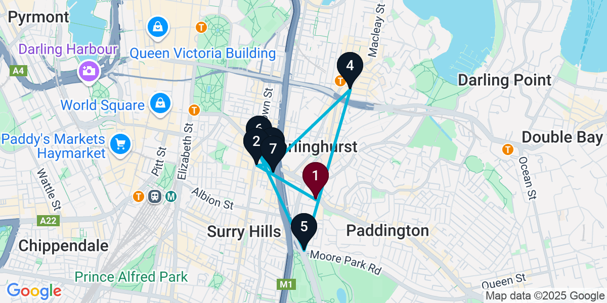 Map for 7-Stop Paddington Live music Bar Crawl