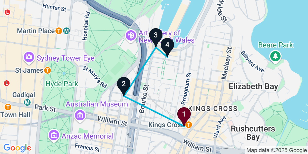 Map for 4-Stop Potts Point Pub Bar Crawl