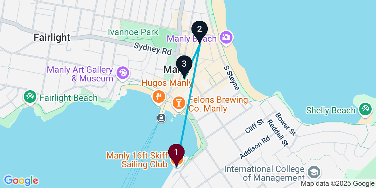 Map for 3-Stop Manly Cocktail Bar Crawl