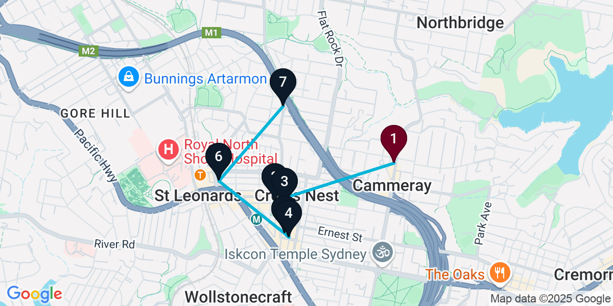 Map for 7-Stop Cammeray Wine bar Bar Crawl