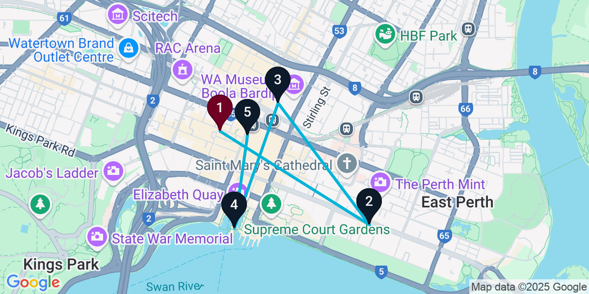 Map for 5-Stop Perth Wine bar Bar Crawl