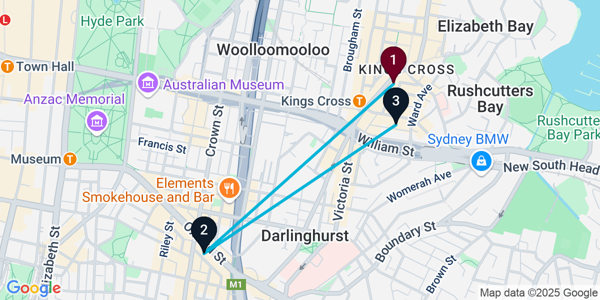 Map for 3-Stop Potts Point Bar Crawl