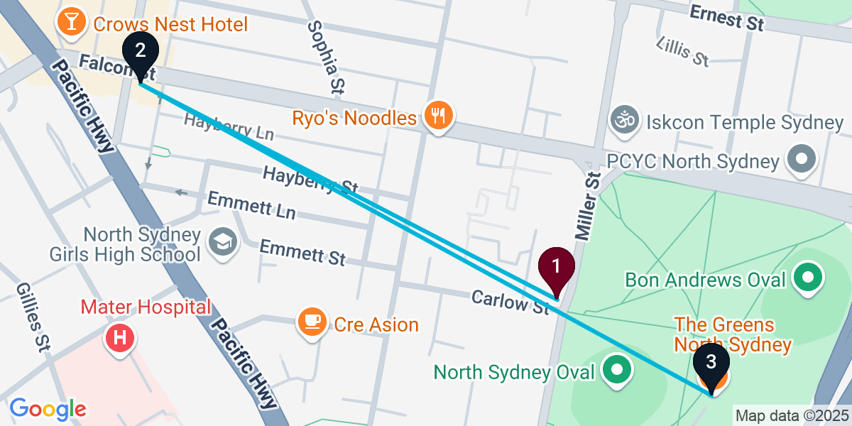 Map for 3-Stop North Sydney Pub Bar Crawl