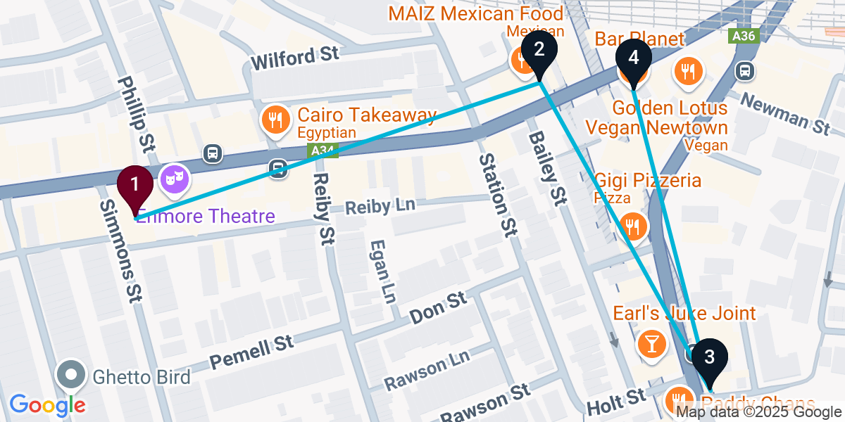 Map for 4-Stop Newtown Cocktail Bar Crawl
