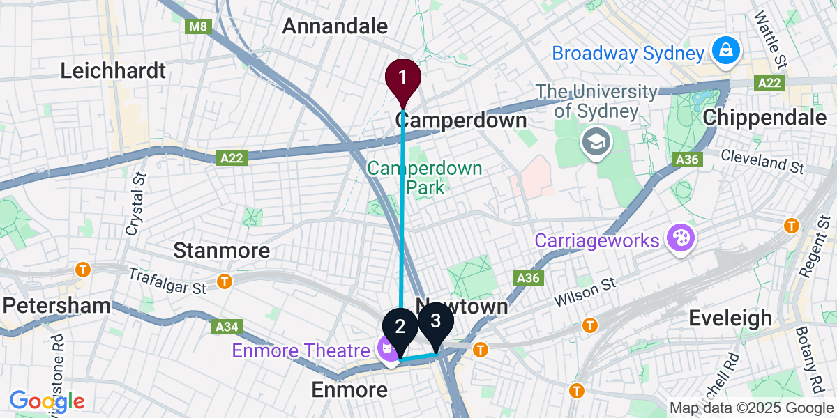 Map for 3-Stop Camperdown Cocktail Bar Crawl