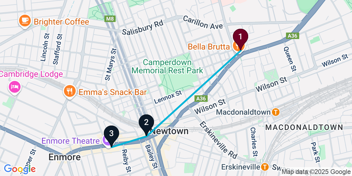 Map for 3-Stop Newtown Wine bar Bar Crawl