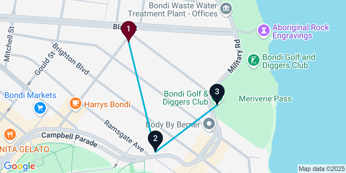 Map for 3-Stop North Bondi Bar Crawl