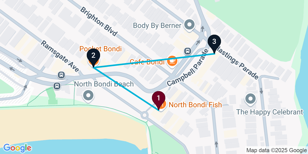 Map for 3-Stop North Bondi Cocktail Bar Crawl