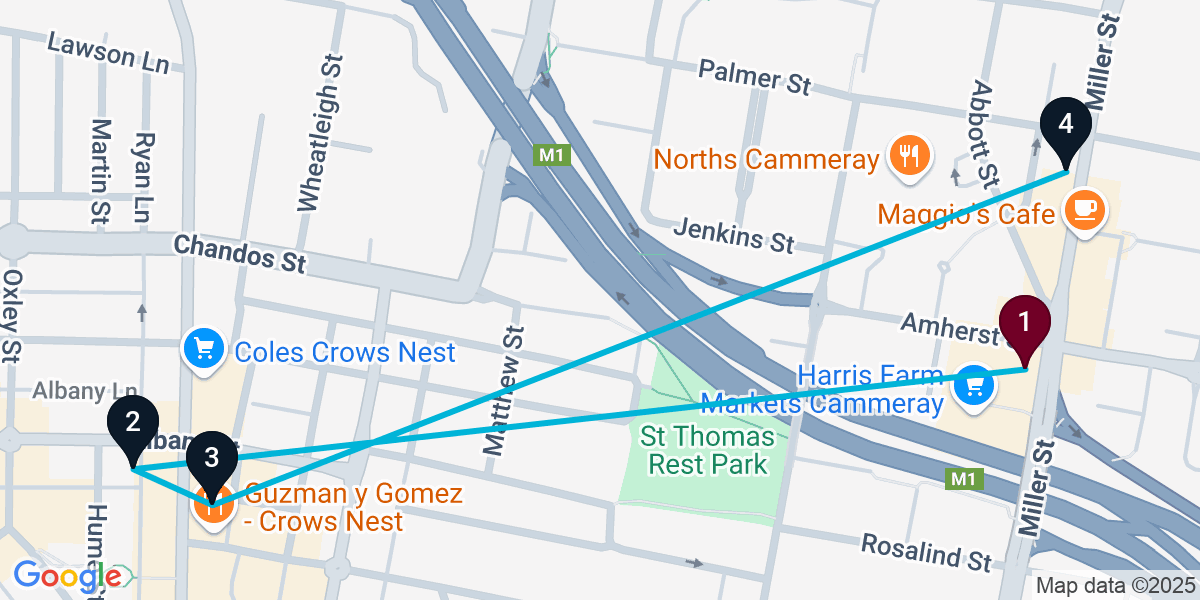 Map for 4-Stop Cammeray Wine bar Bar Crawl