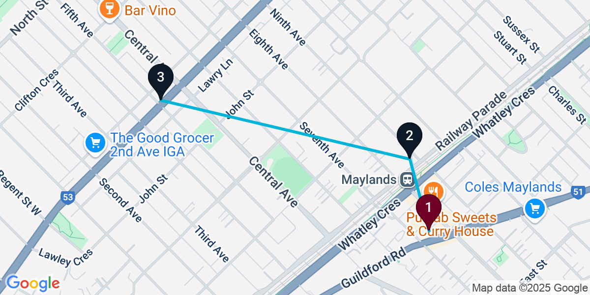 Map for 3-Stop Maylands Pub Bar Crawl