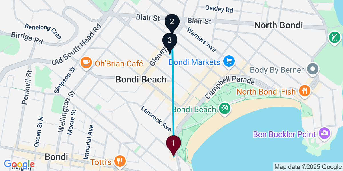 Map for 3-Stop Bondi Beach Beach bar Bar Crawl