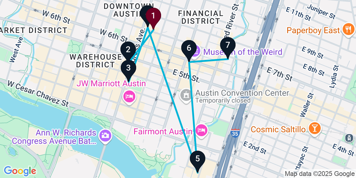 Map for 7-Stop Austin Cocktail Bar Crawl