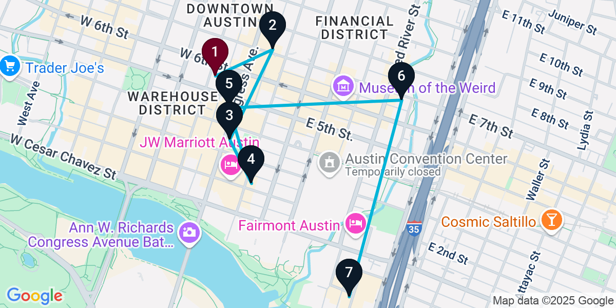 Map for 7-Stop Austin Wine bar Bar Crawl
