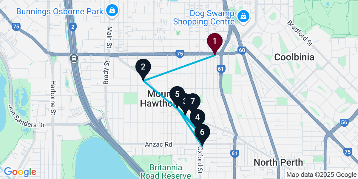 Map for 7-Stop Mount Hawthorn Wine bar Bar Crawl