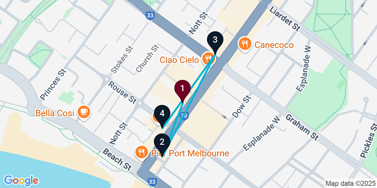 Map for 4-Stop Port Melbourne Pub Crawl