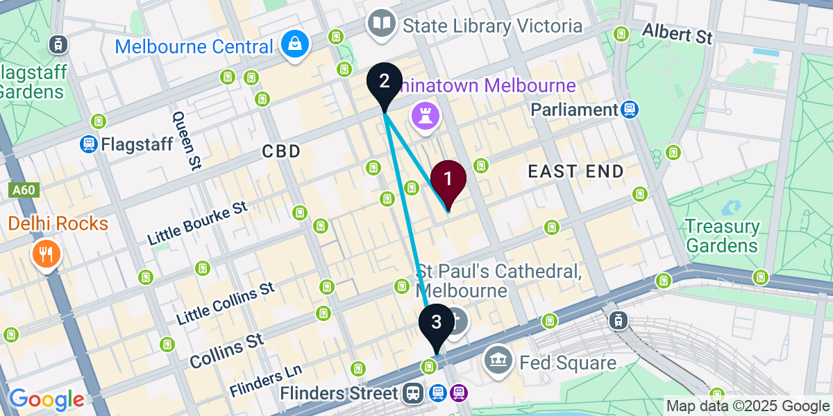 Map for Quick Melbourne Rooftop Bar Crawl
