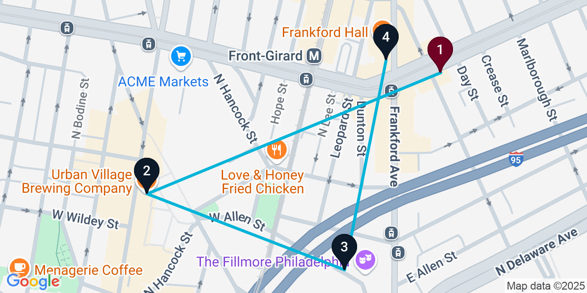 Map for Signature North Philadelphia Bar Crawl
