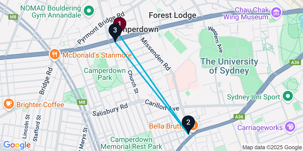 Map for 3-Stop Camperdown Live music Bar Crawl