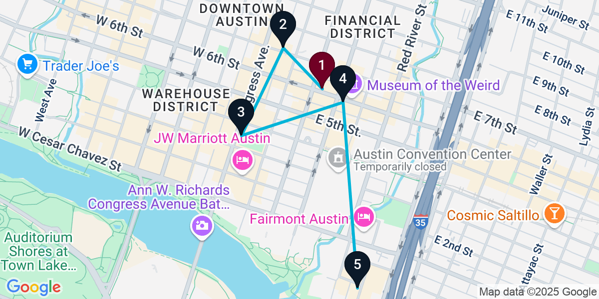 Map for 5-Stop Austin Wine bar Bar Crawl