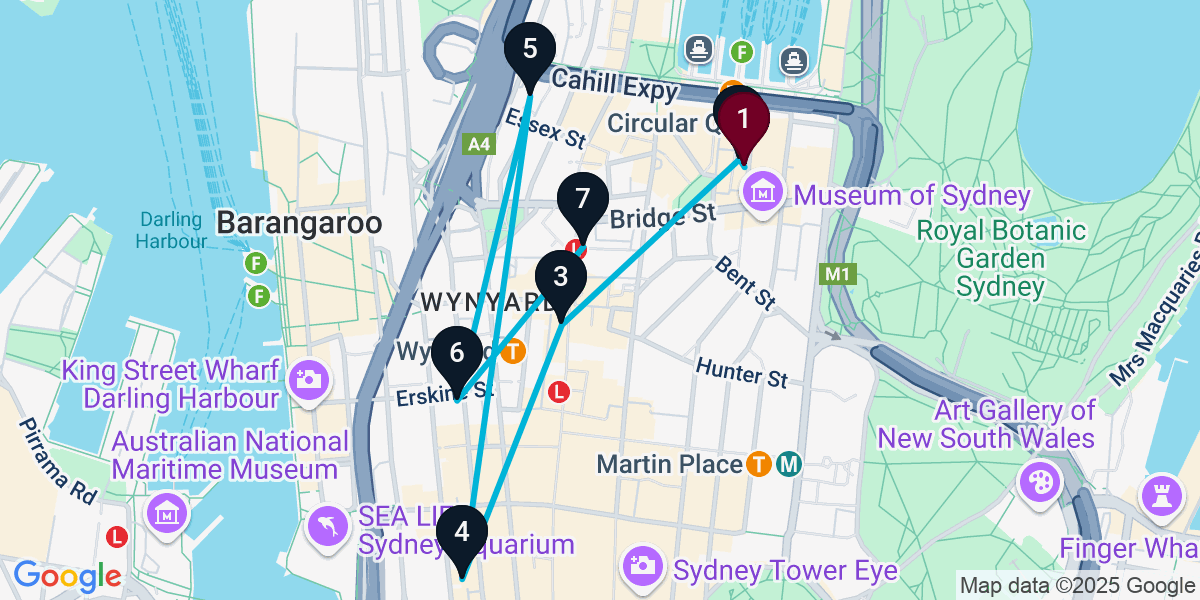 Map for 7-Stop Sydney Bar Crawl