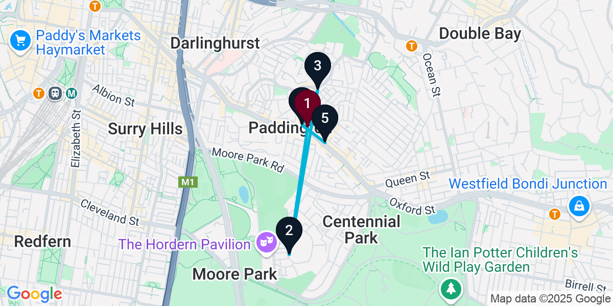 Map for 5-Stop Paddington Pub Bar Crawl